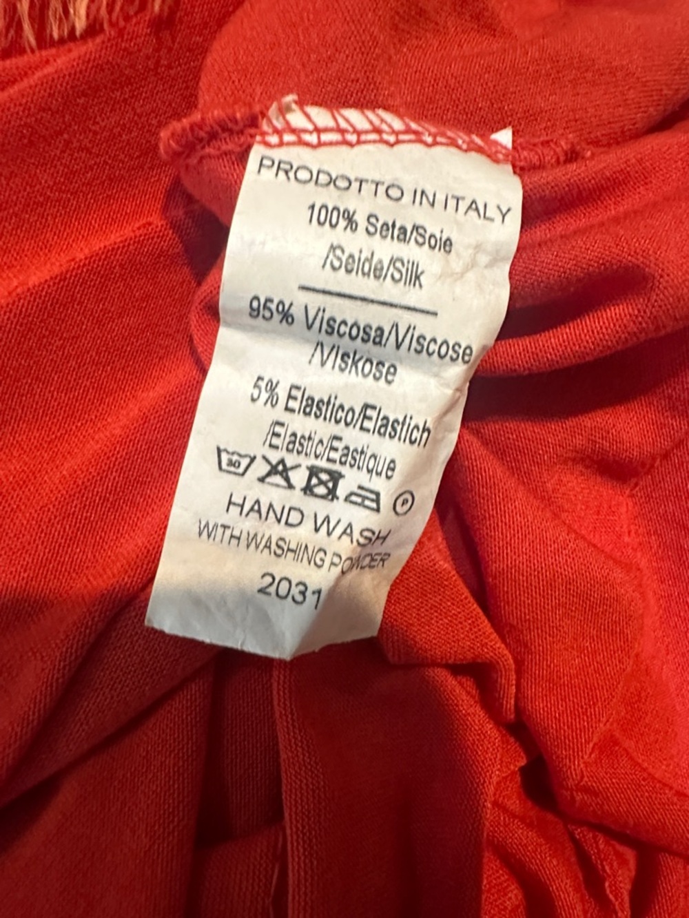 Made in Italy Coral-Orange Tiered Fringe 100% Silk Dress Size Medium - Picture 9 of 9